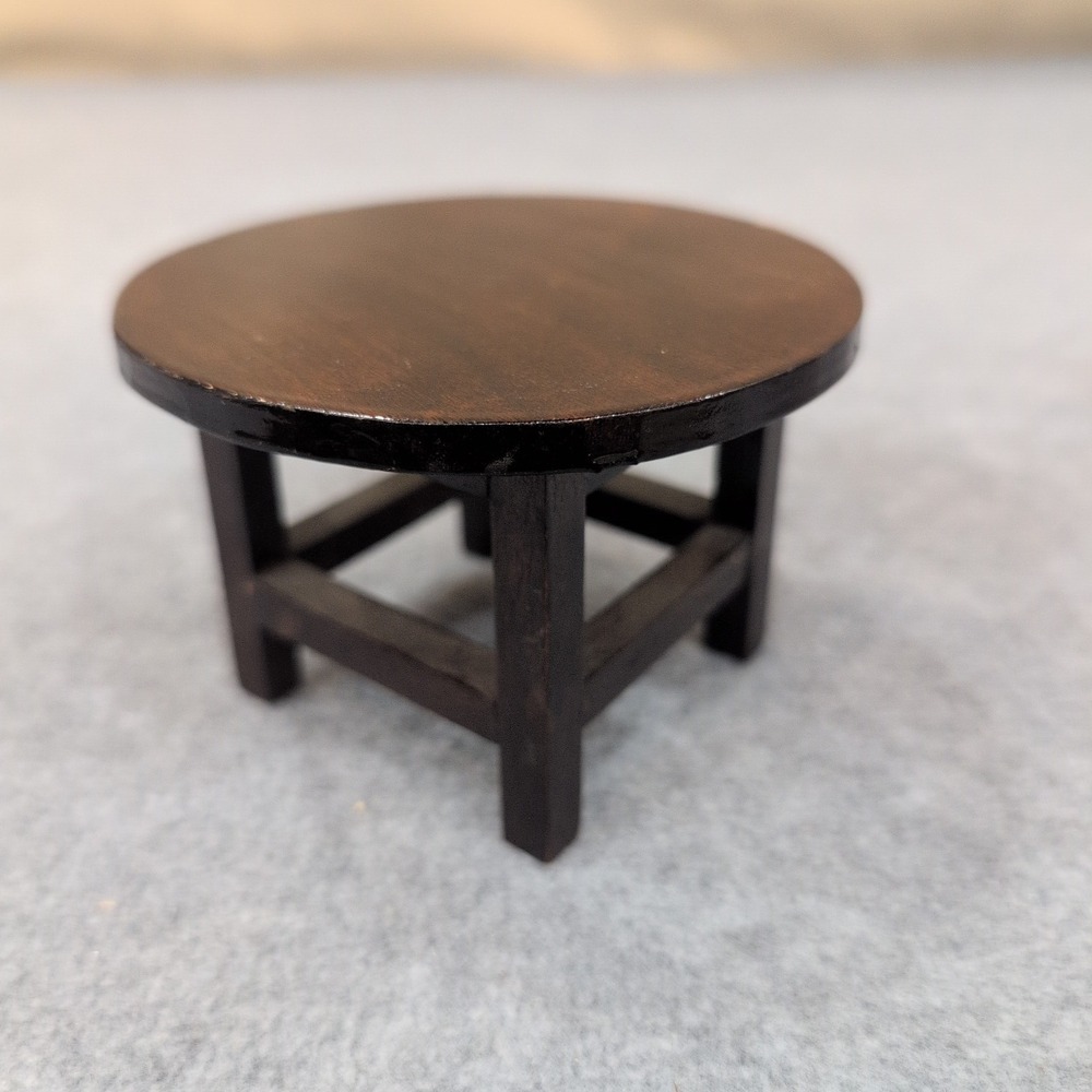 Miniature Dark Wood Round Table Dollhouse Furniture Accessory Decor - Picture 2 of 6